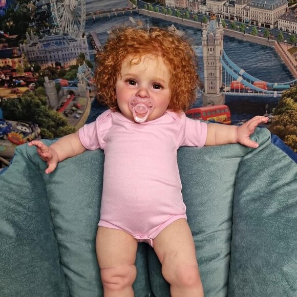 💫 Reborn Baby Doll Pink Toddler Real Life Soft Silicone Body Big Curly Hair Toy
